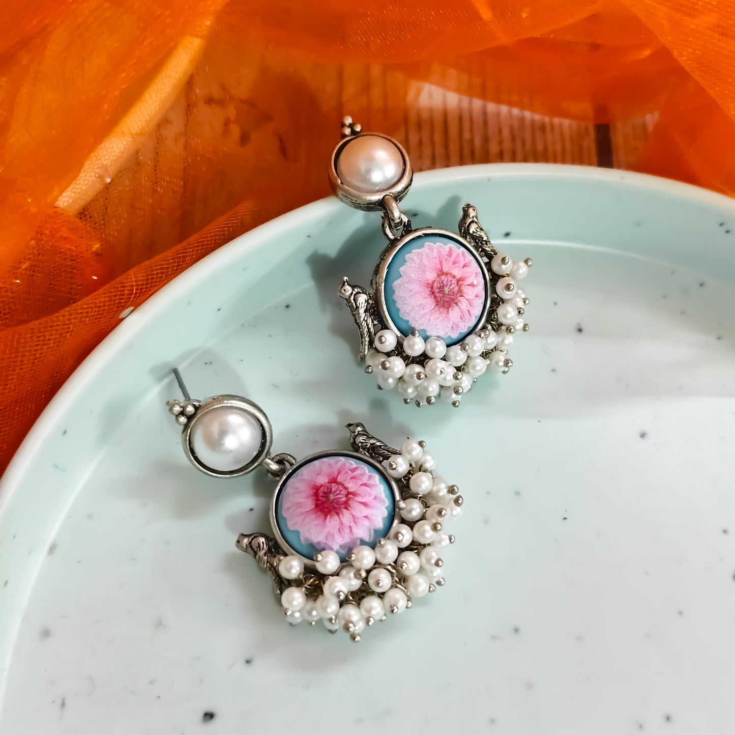 Floral Pearl Earring- Pink