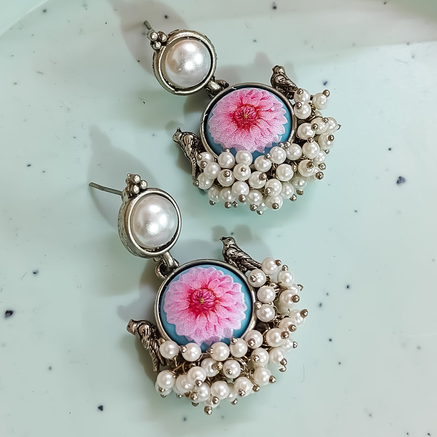 Floral Pearl Earring- Pink