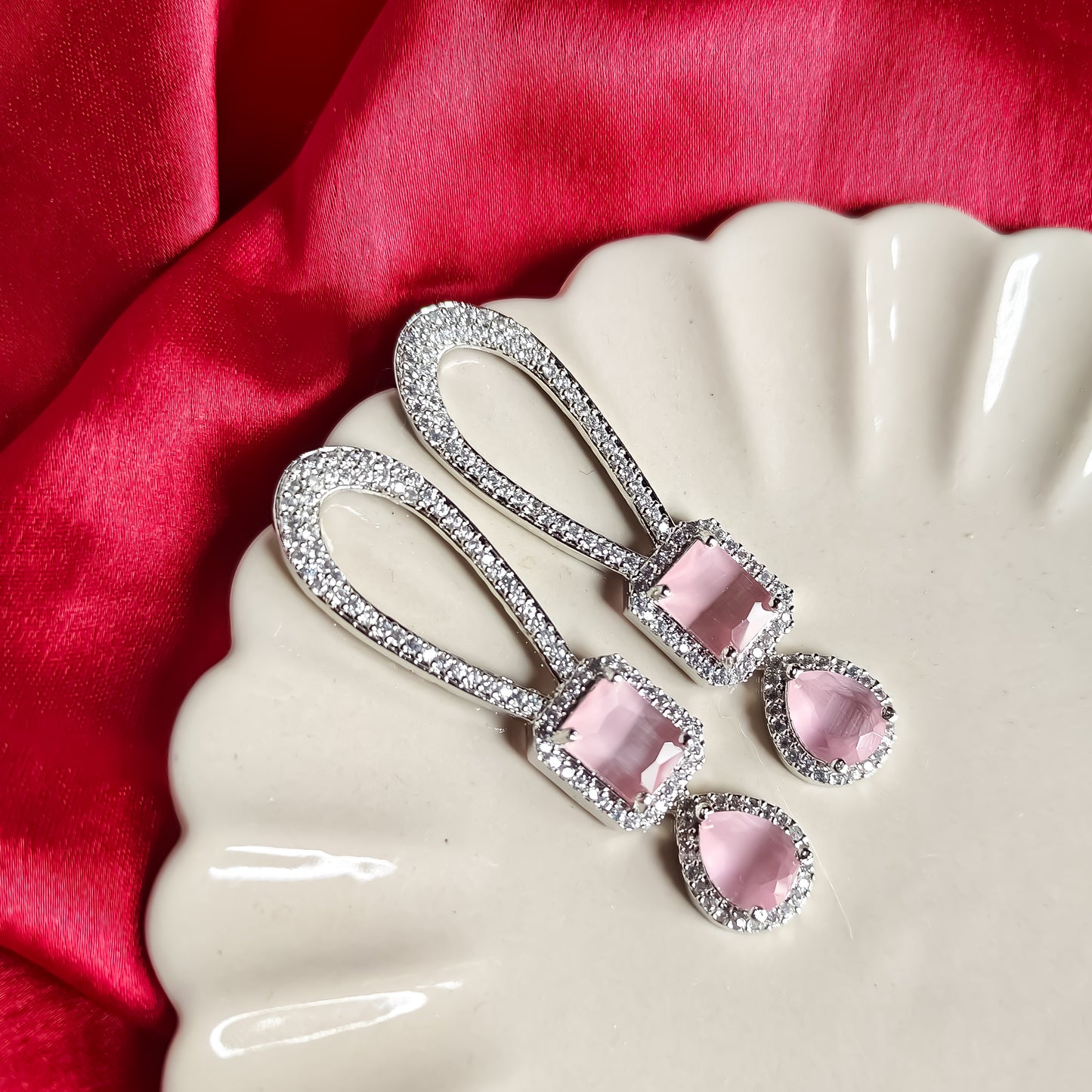Deepika Inspired AD Necklace Set Pastel Pink