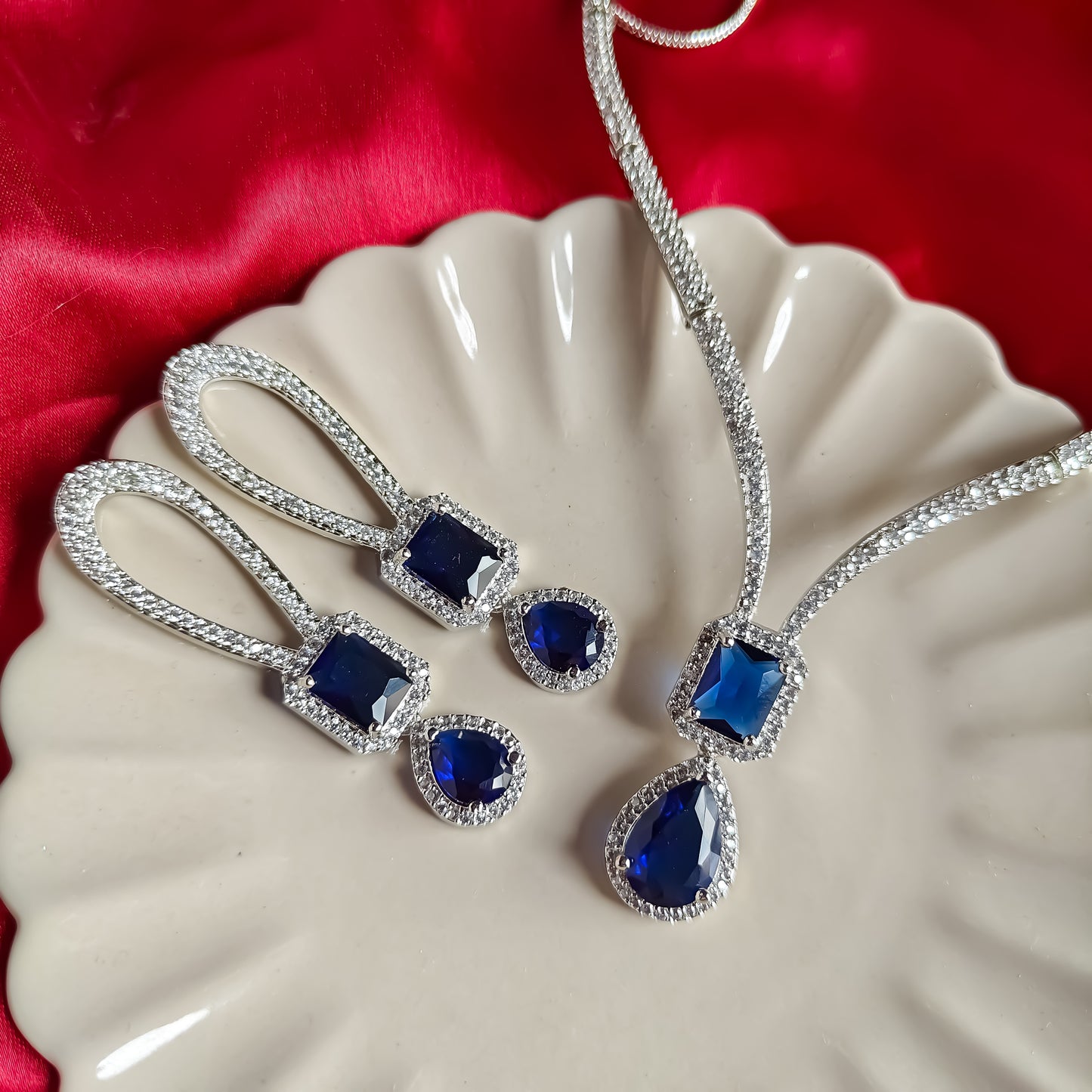 Deepika Inspired AD Necklace Set Blue