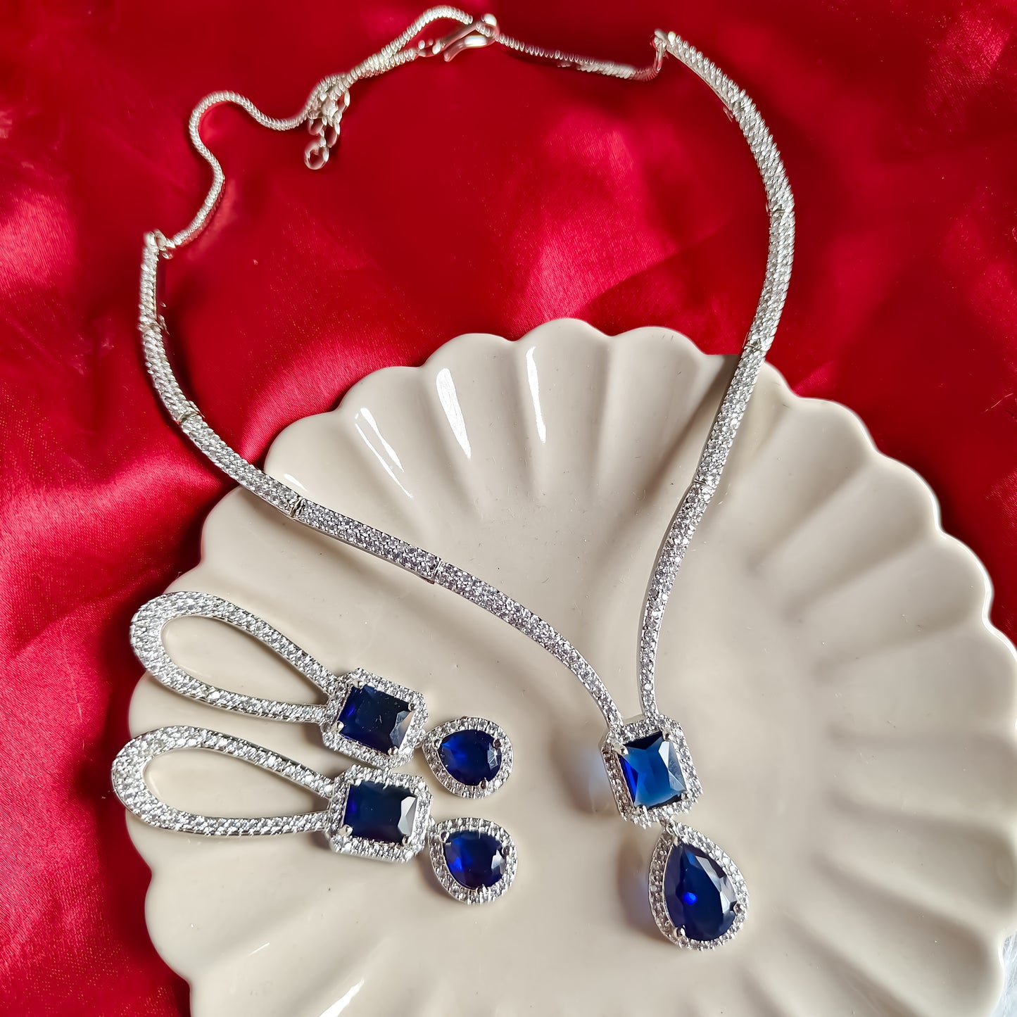 Deepika Inspired AD Necklace Set Blue