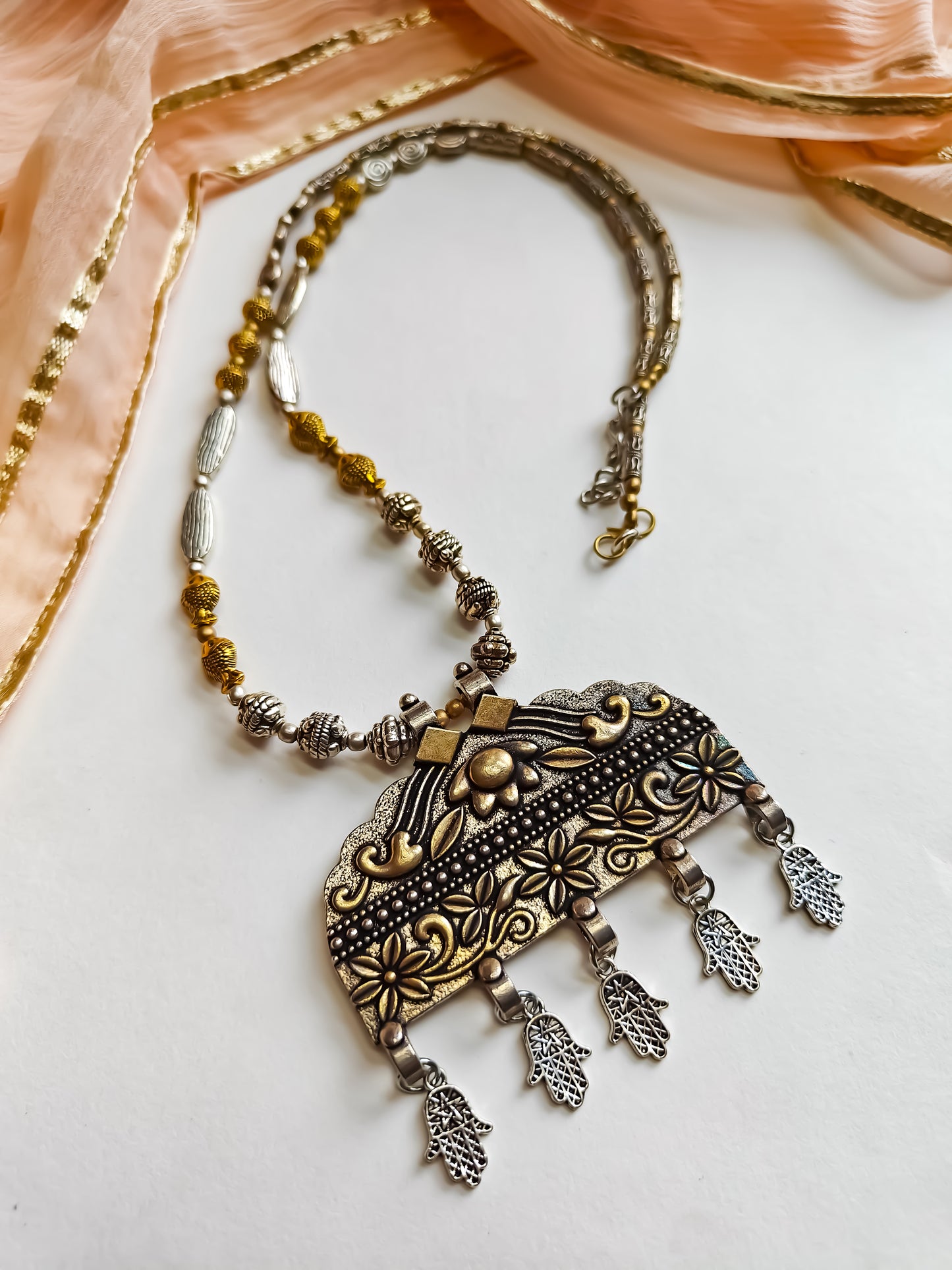 Dual Tone Charm Long Necklace