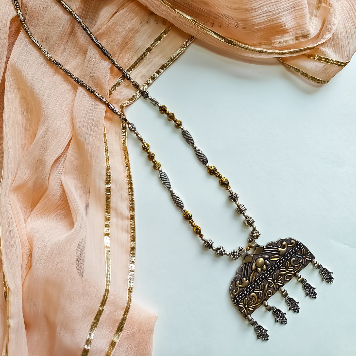 Dual Tone Charm Long Necklace