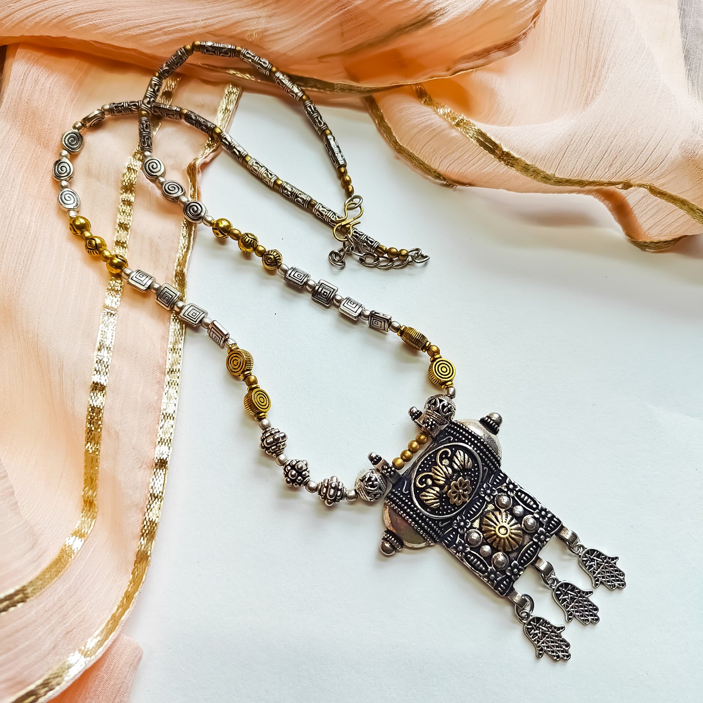 Dual Tone Charm Long Necklace