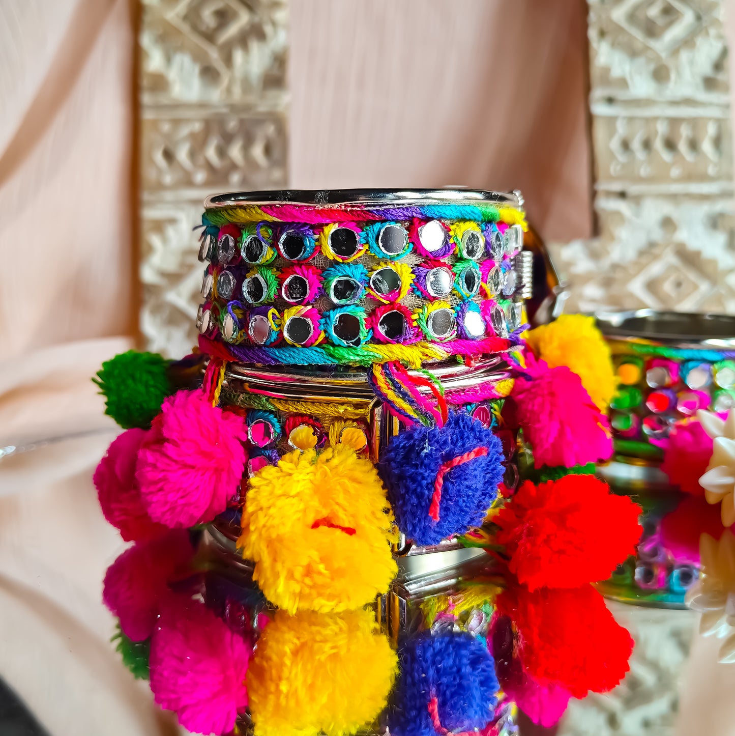 Kutch Work Openable Pom Pom Kada (Single)