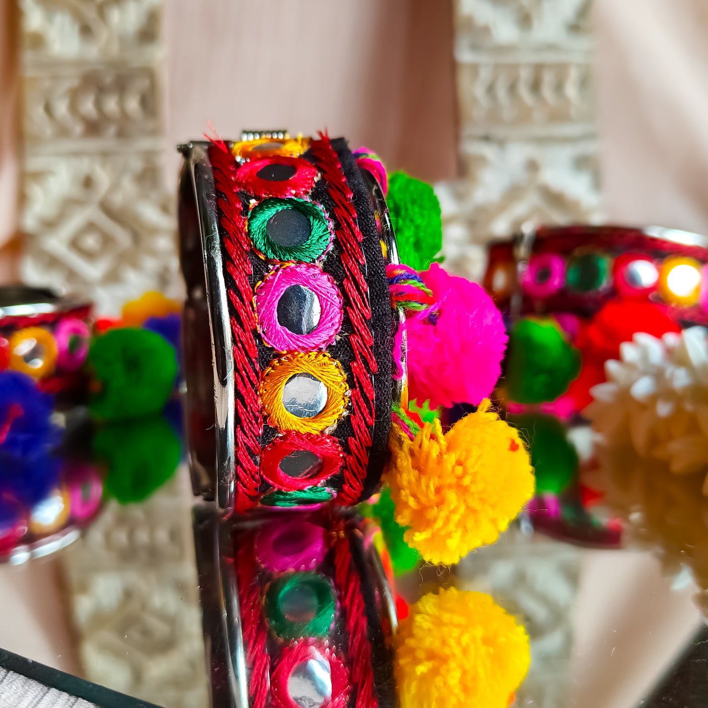 Kutch Work Openable Pom Pom Kada (Single)