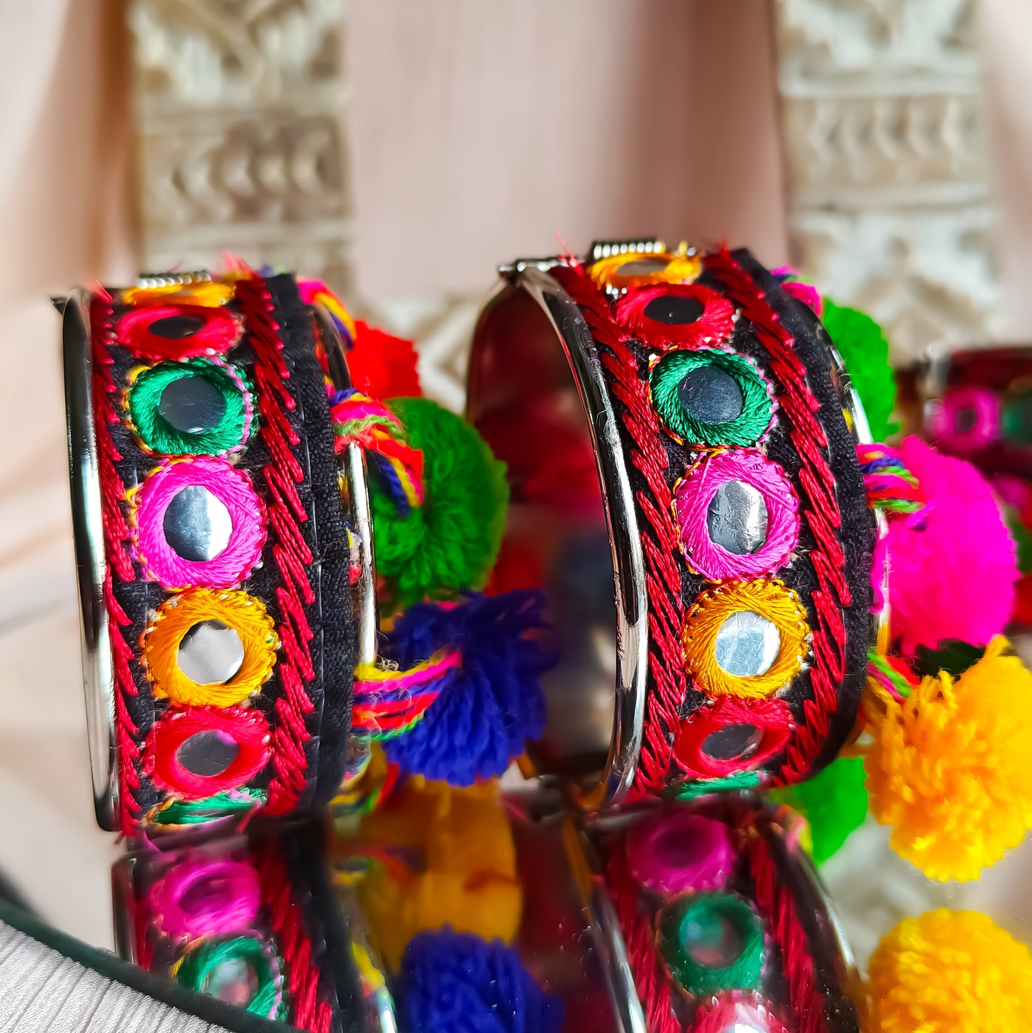 Kutch Work Openable Pom Pom Kada (Single)