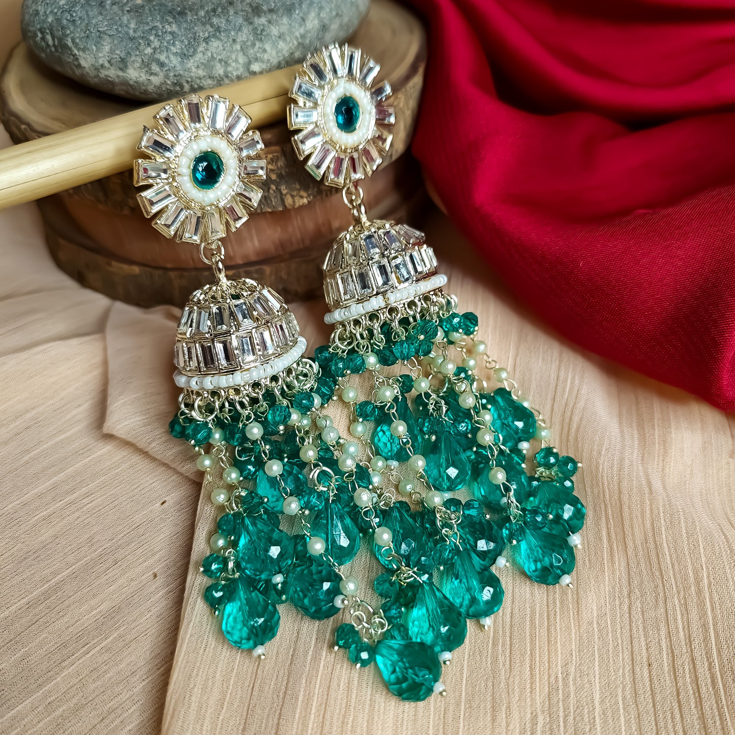 Jhoomar Jhumka Earrings - Firozi