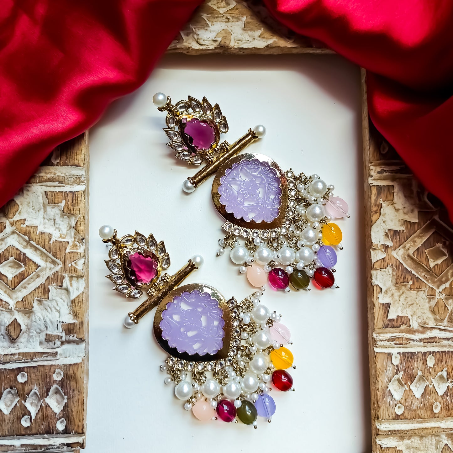 Shagun Cutwork Chandbali Earrings - Multi