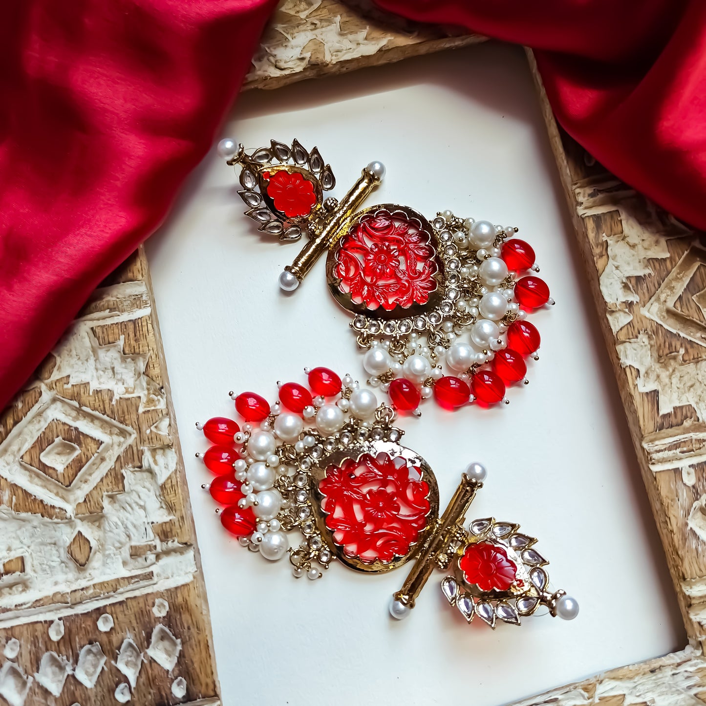 Shagun Cutwork Chandbali Earrings - Red