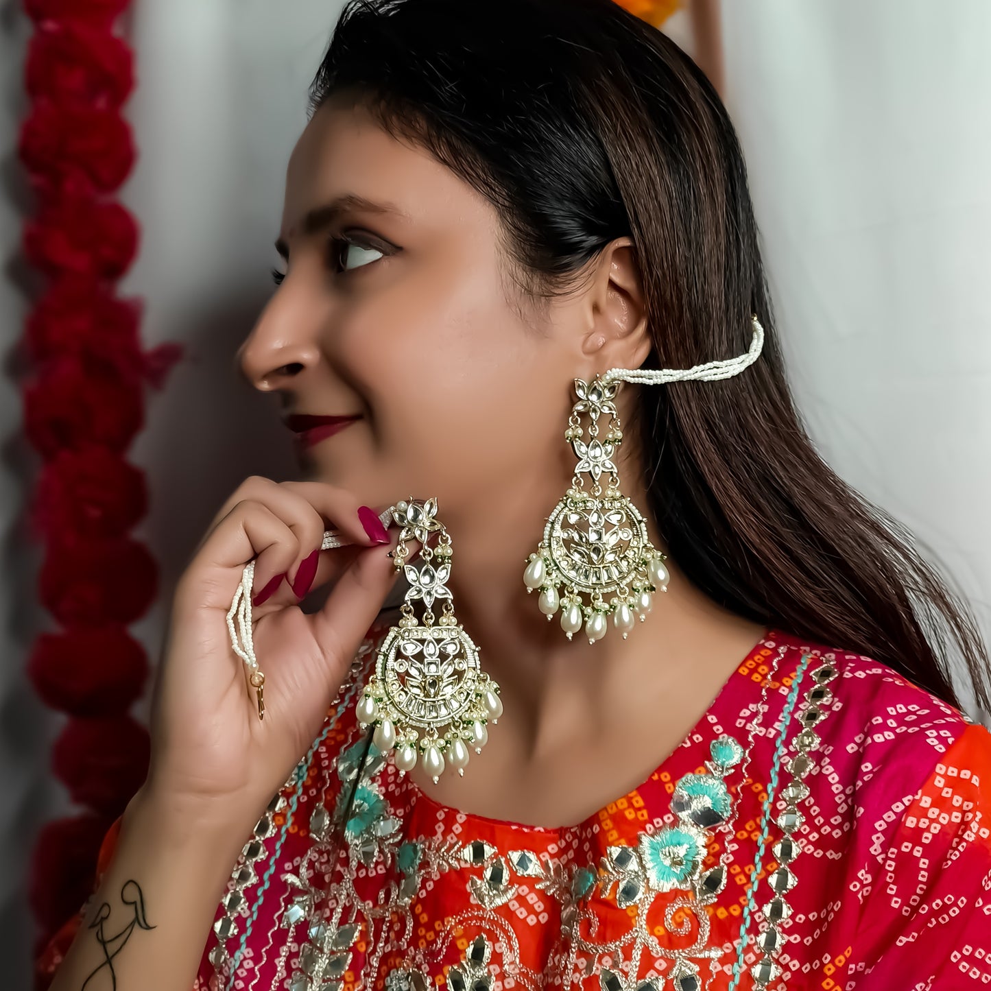 Rehmat Chandbali Earrings with Sahara - Golden