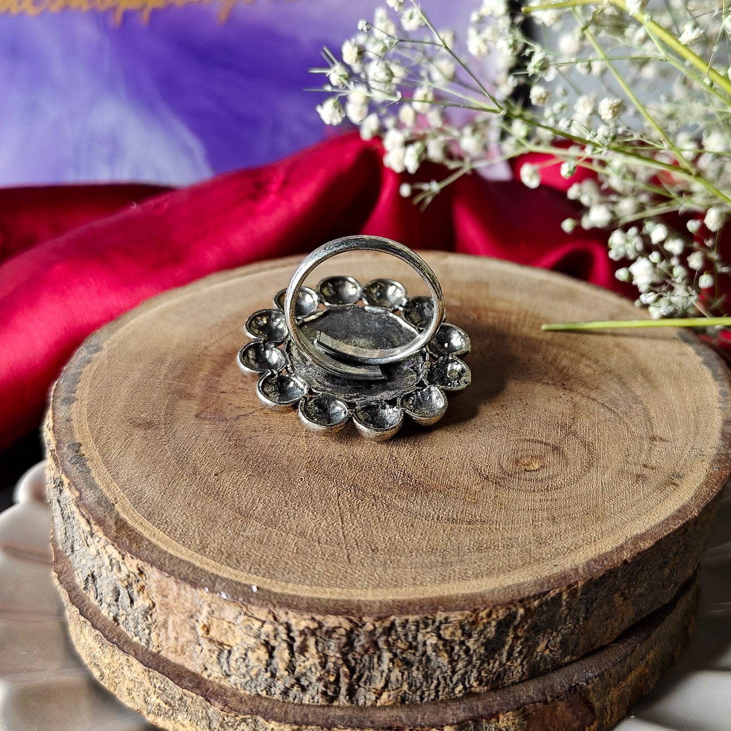 Round German Silver Adjustable Ring