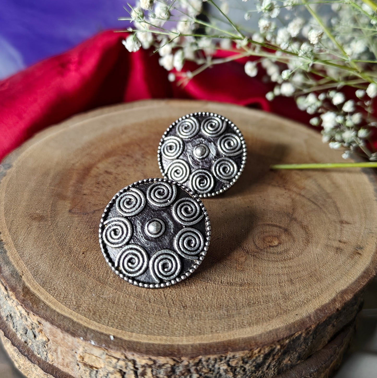 Spiral Brass Stud Earrings