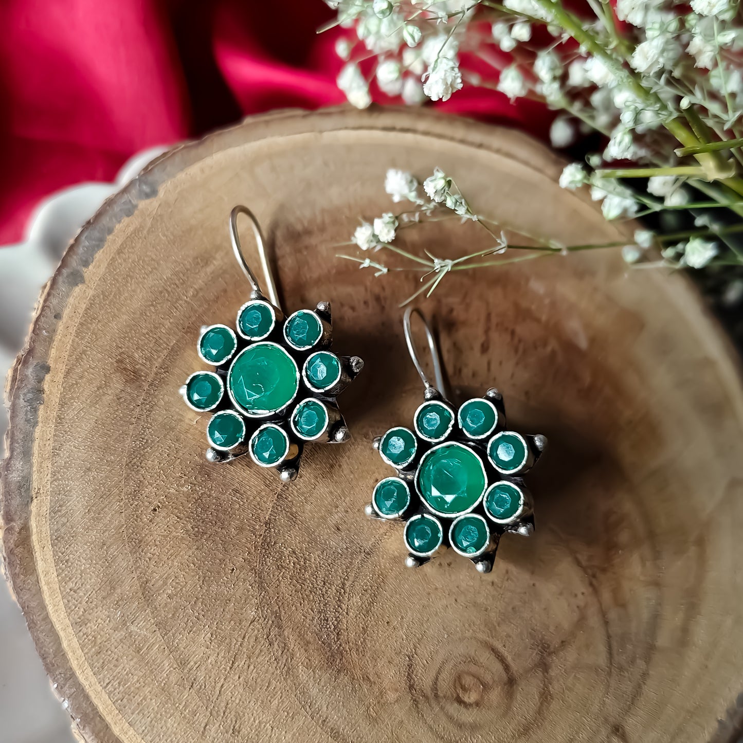 Green Floral Drop Earrings