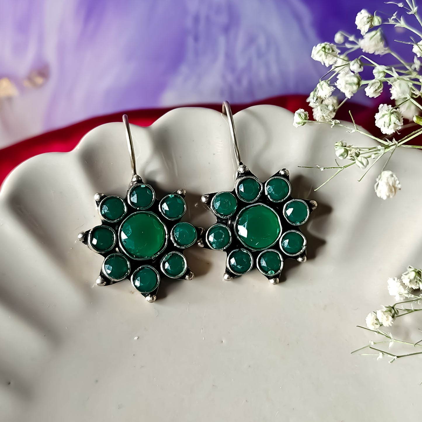 Green Floral Drop Earrings