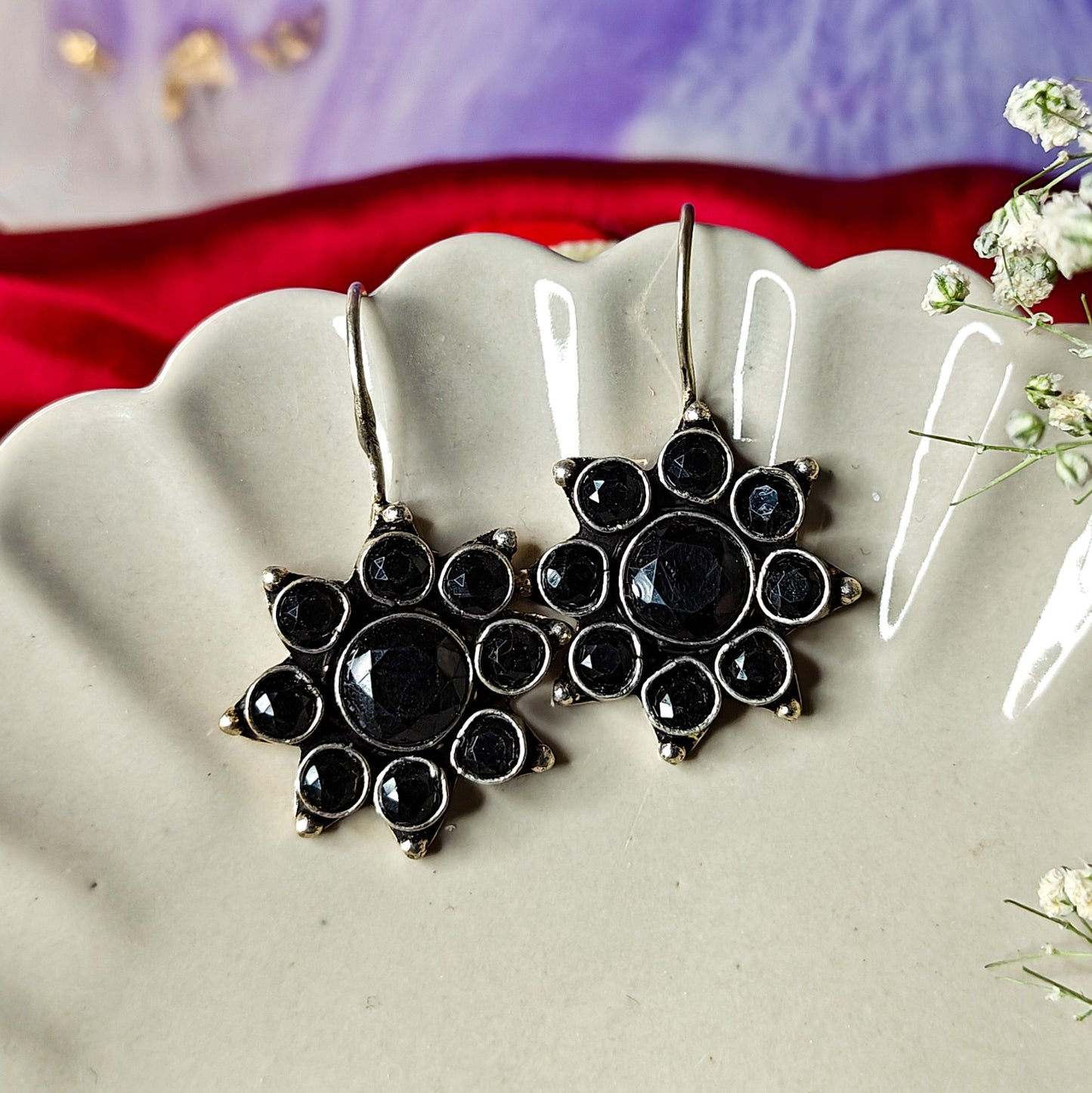 Black Floral Drop Earrings
