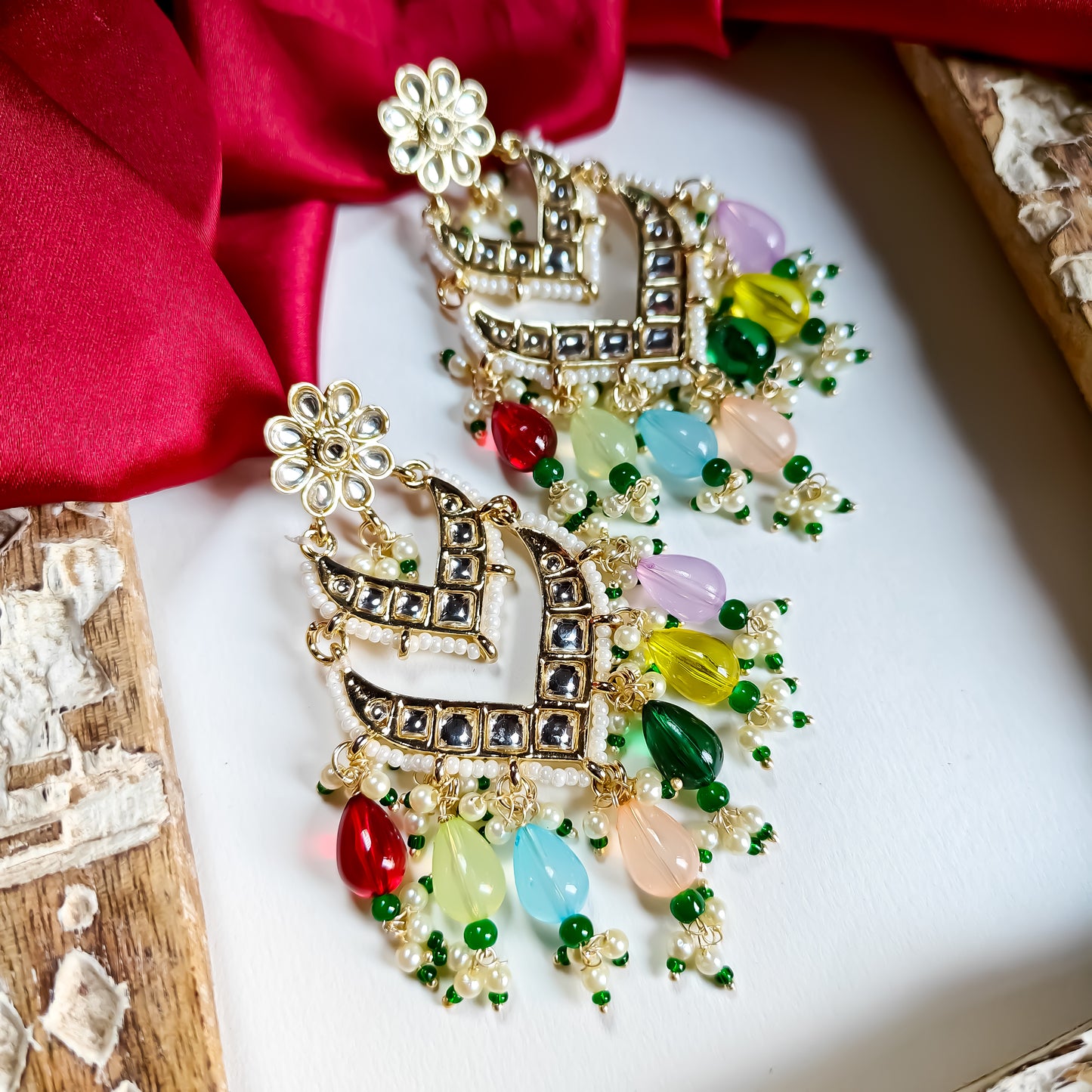 Gehna Dabi Kundan Chandbali Earrings - Multi