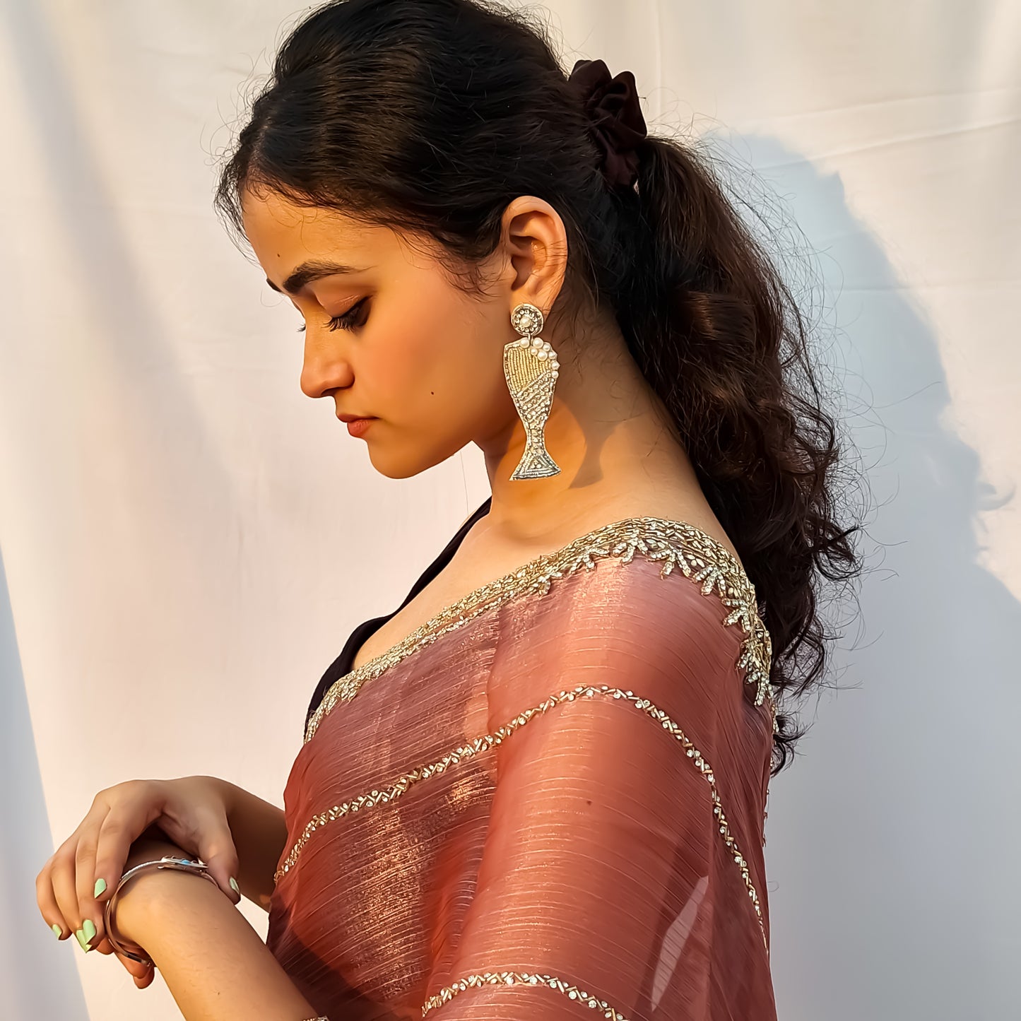 Classy Cocktail Hand Embroidered Earrings
