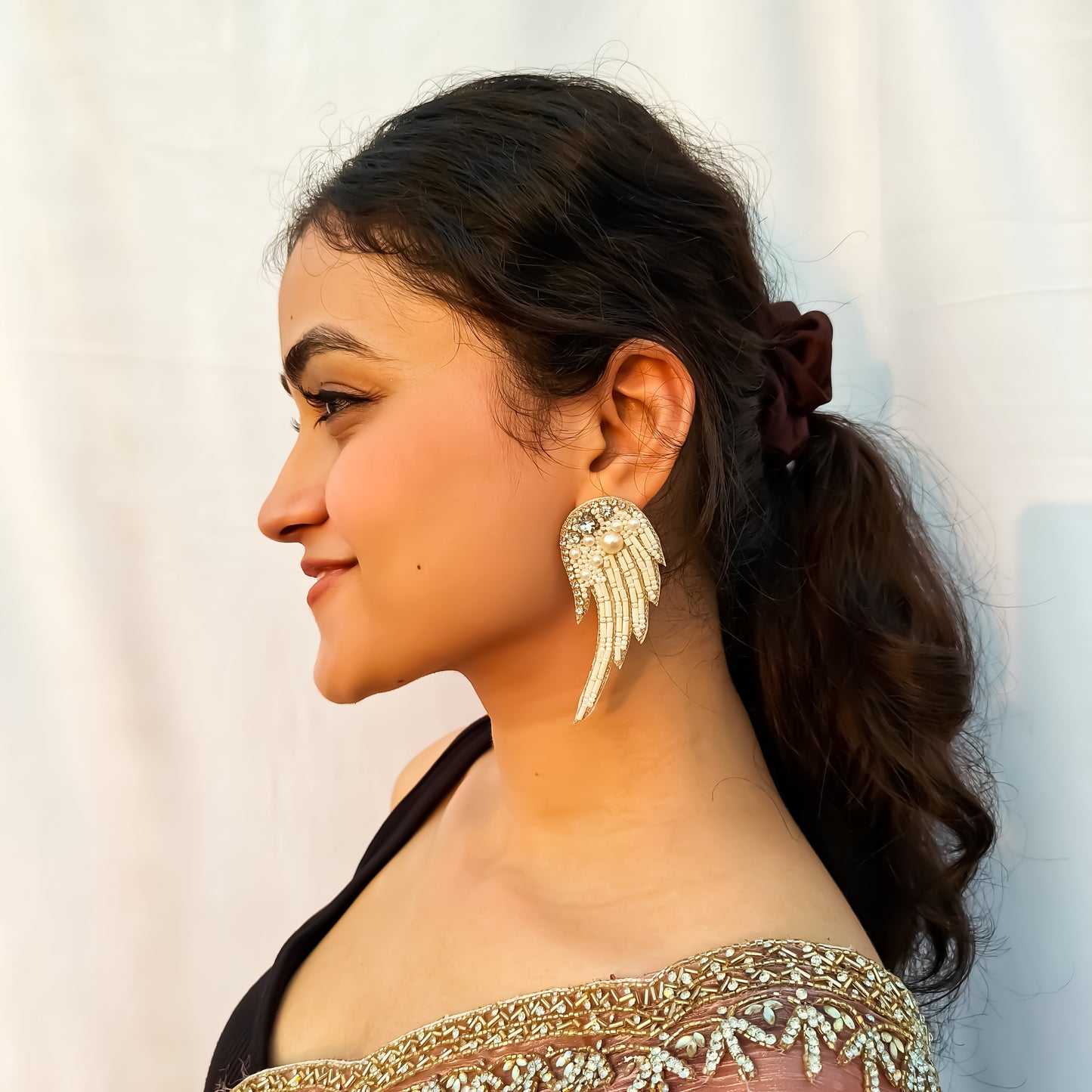 Angel Wings Hand Embroidered Earrings