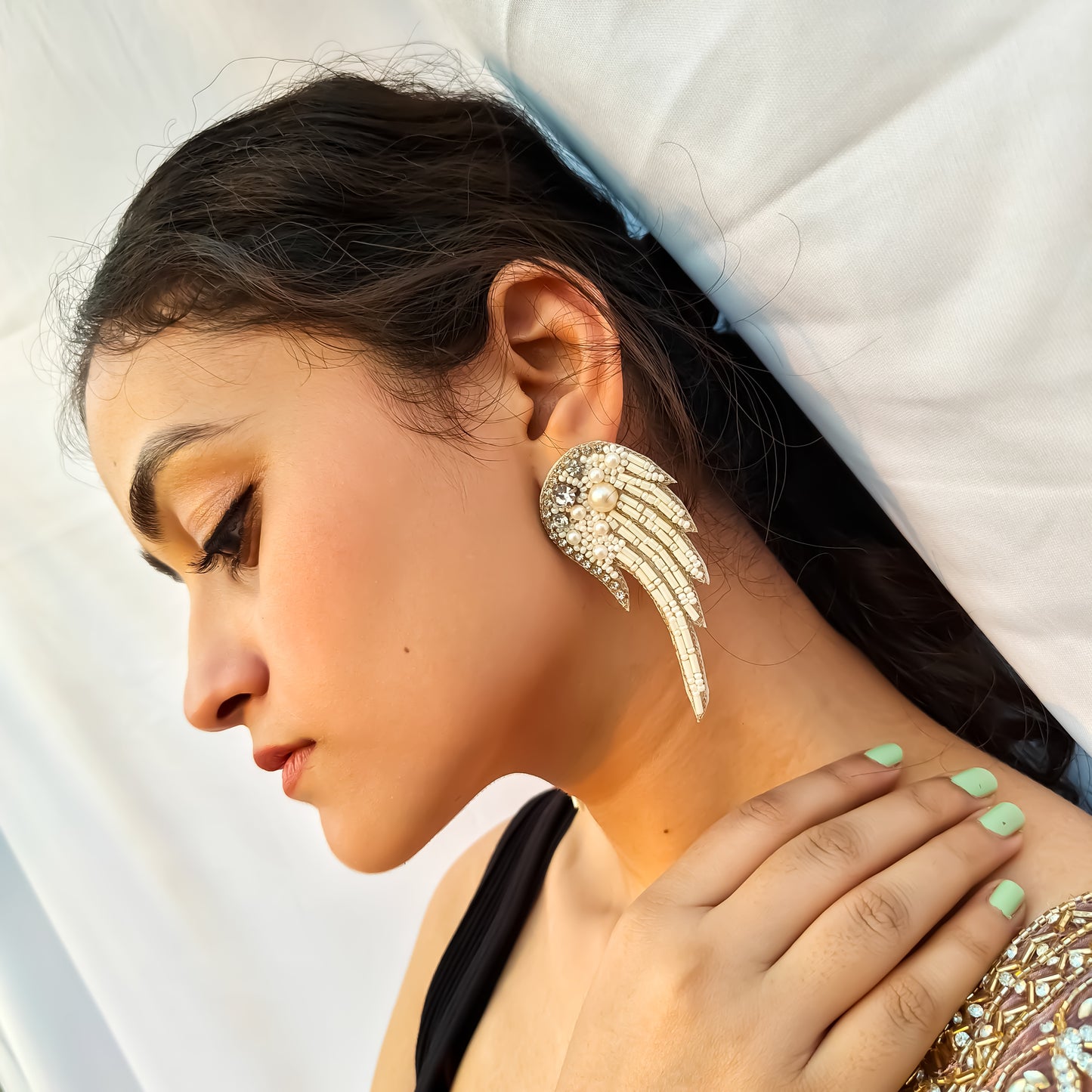 Angel Wings Hand Embroidered Earrings