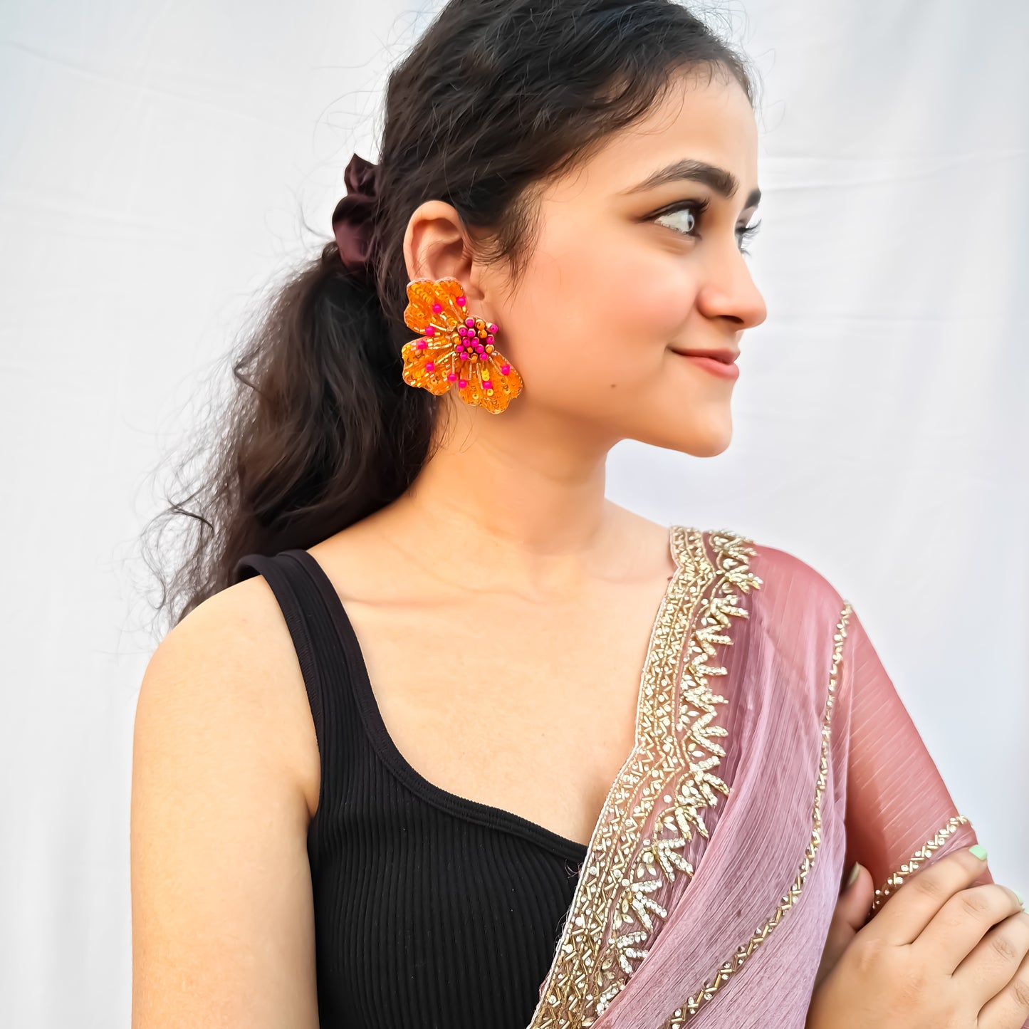 Juliana Crystal Hand Embroidered Earrings - Orange
