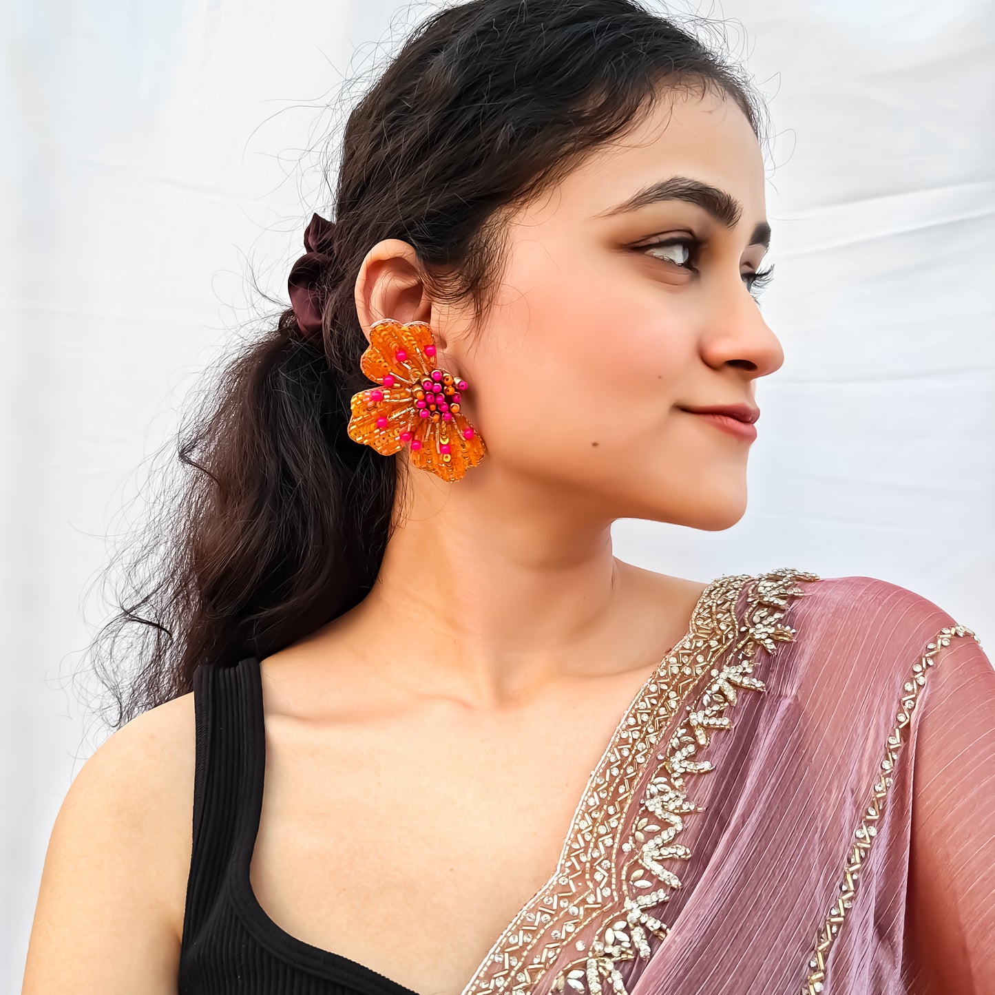 Juliana Crystal Hand Embroidered Earrings - Orange