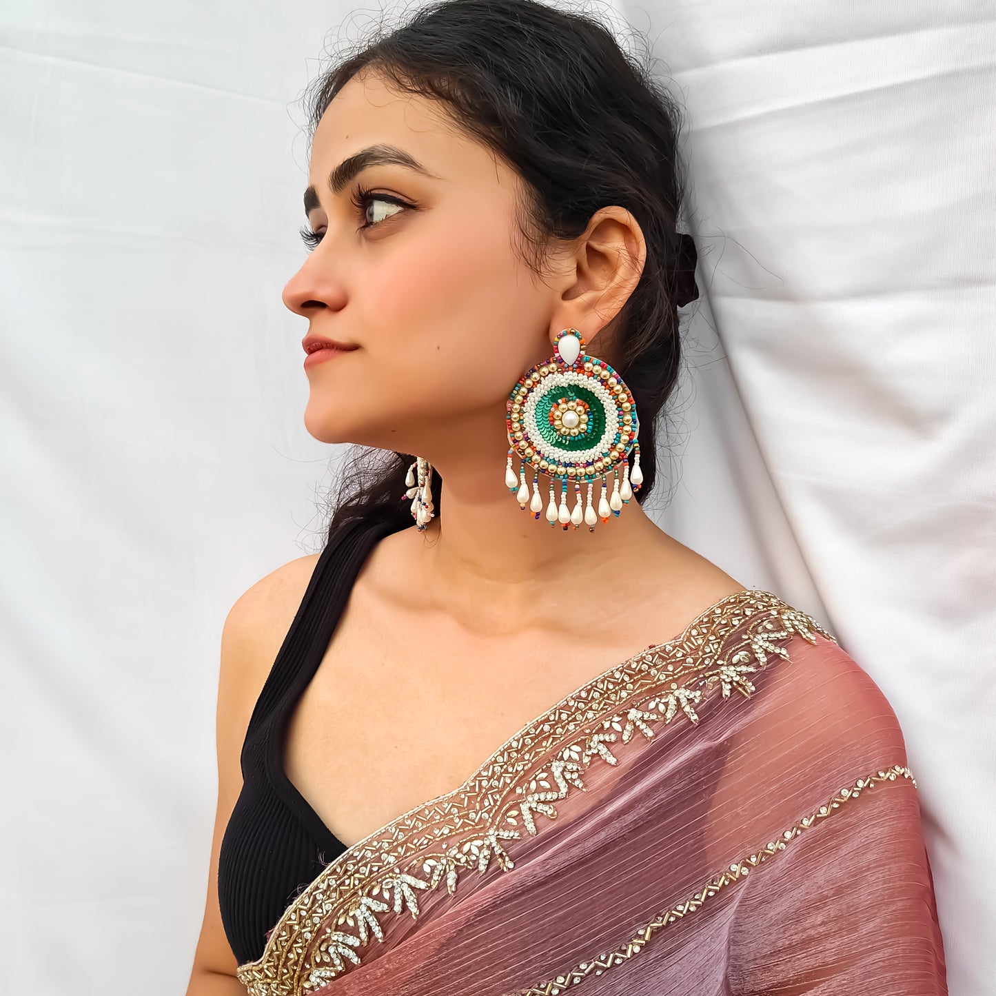 Rangoli Multi Hand Embroidered Earrings