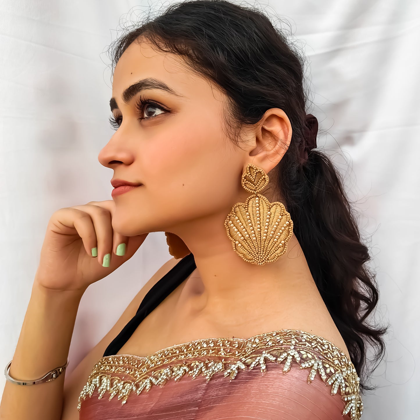 Sea Shell Hand Embroidered Earrings