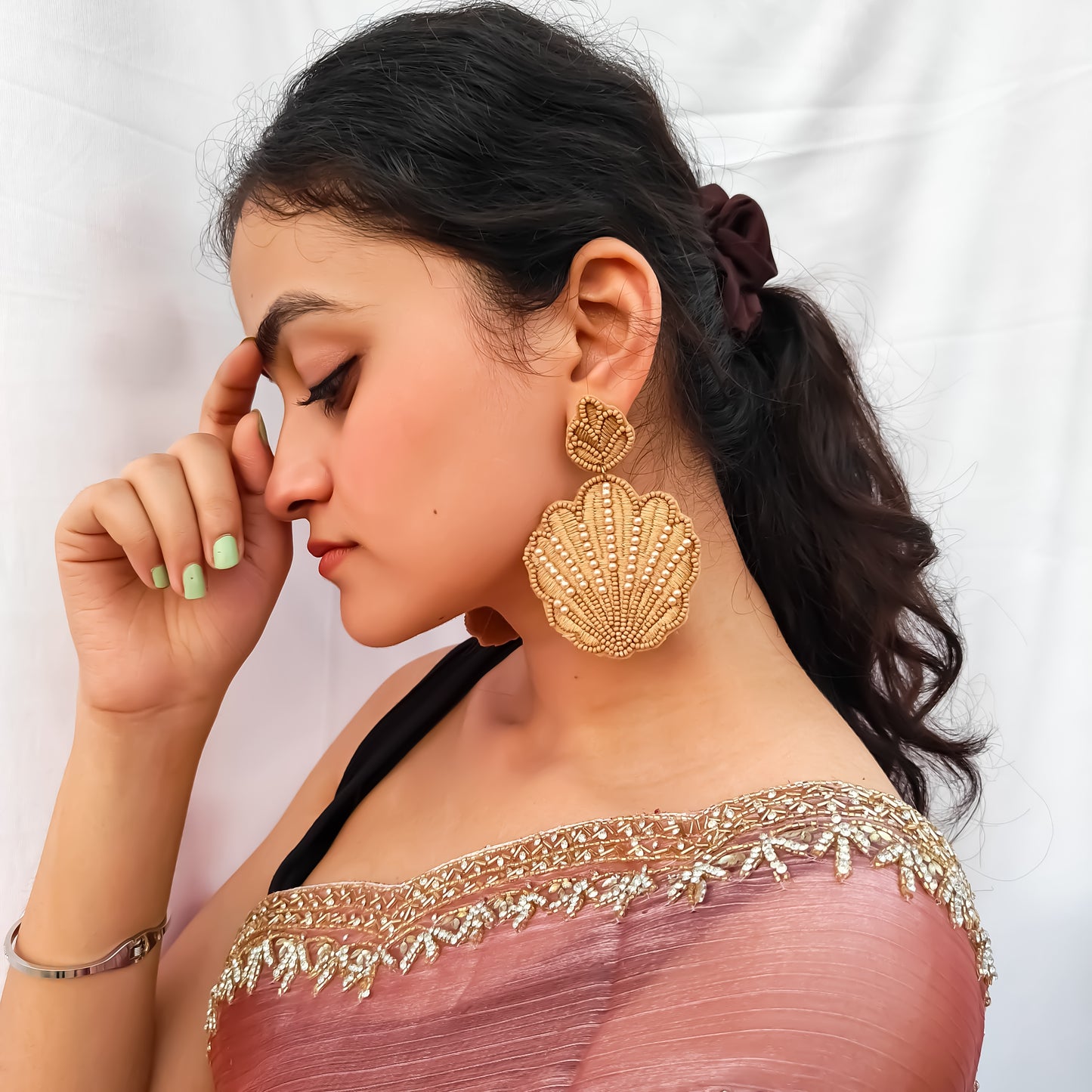 Sea Shell Hand Embroidered Earrings