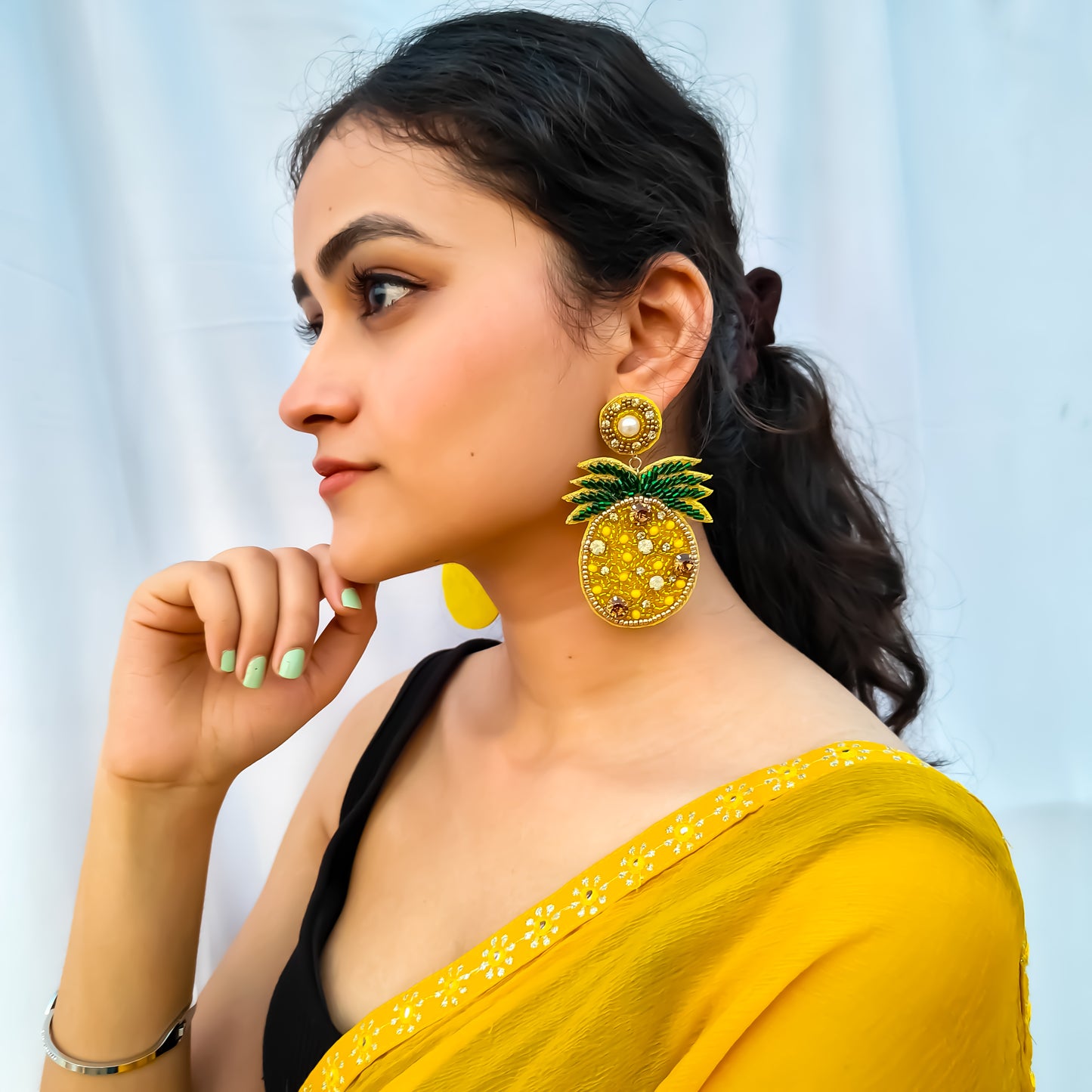Pineapple Punch Yellow Hand Embroidered Earrings