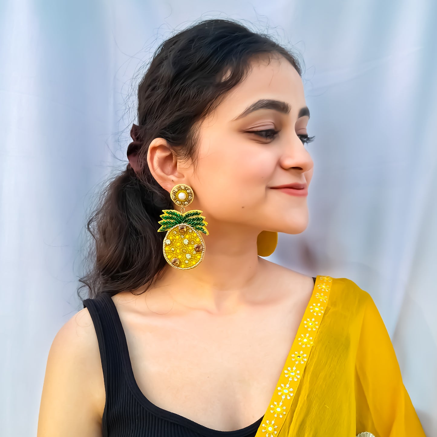 Pineapple Punch Yellow Hand Embroidered Earrings