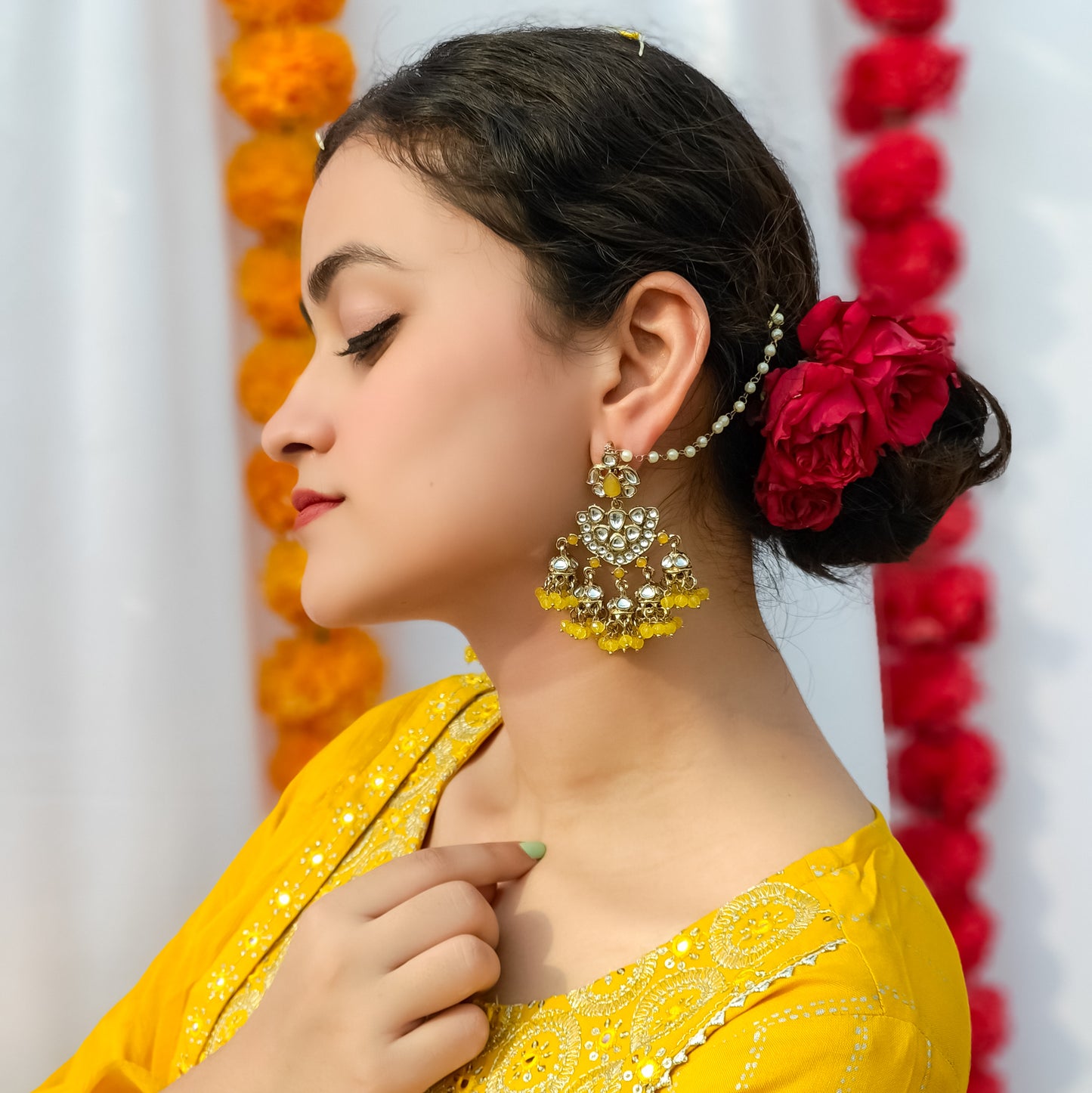 Seher Chandbali Jhumki Earrings with Sahara - Yellow