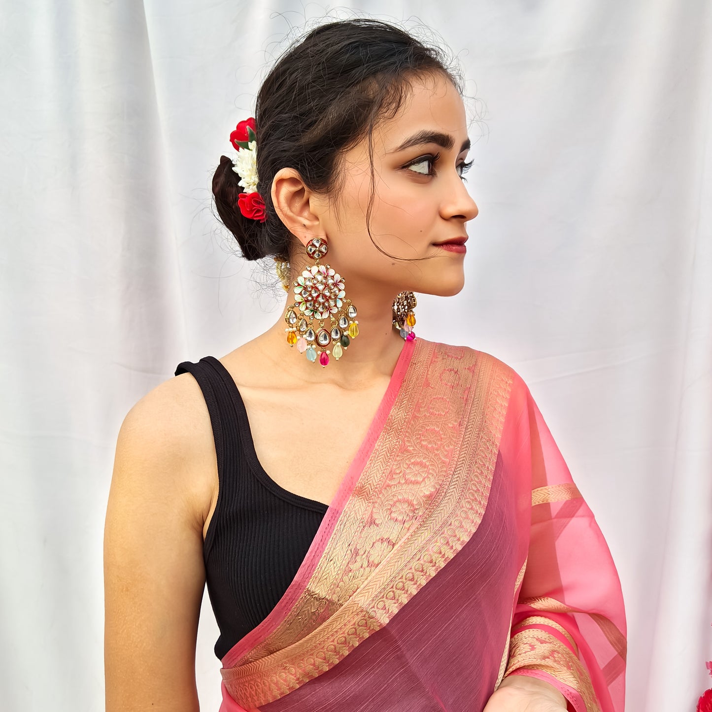Saanjh Meenakari Chandbali Earrings Multi