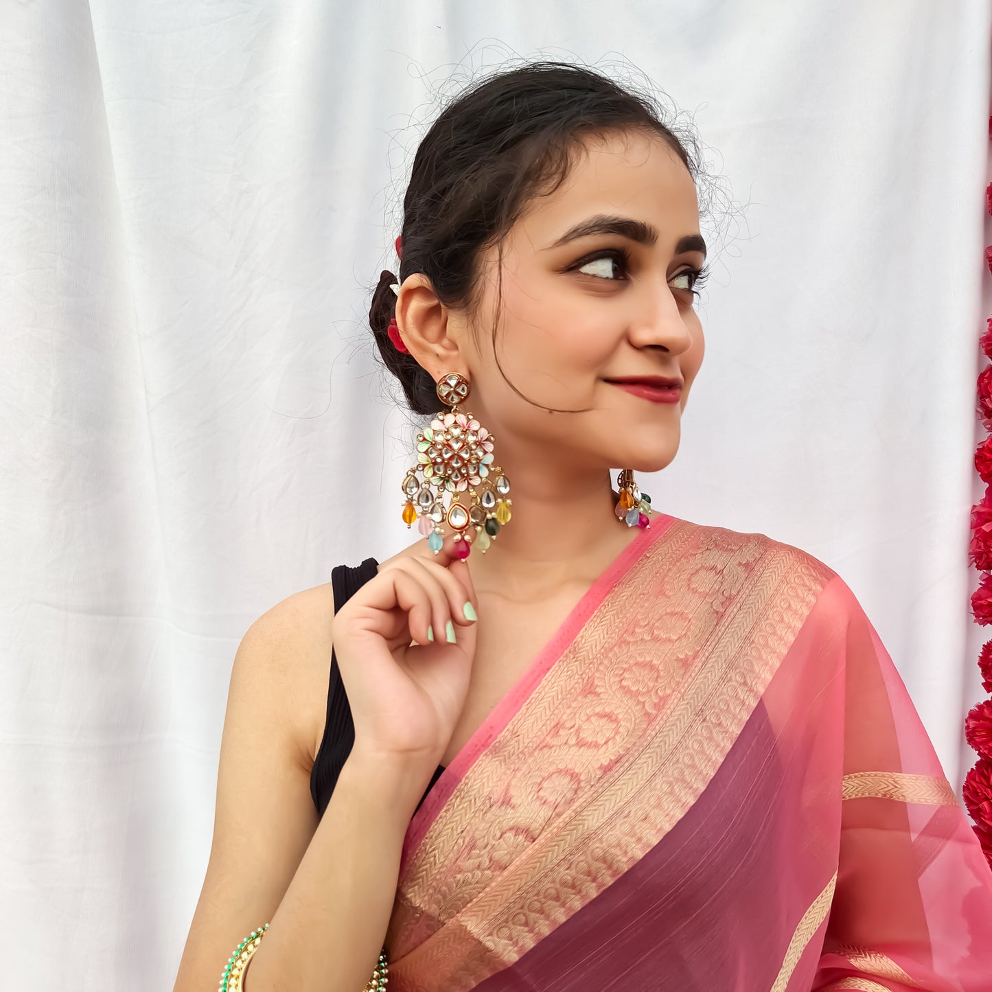 Saanjh Meenakari Chandbali Earrings Multi