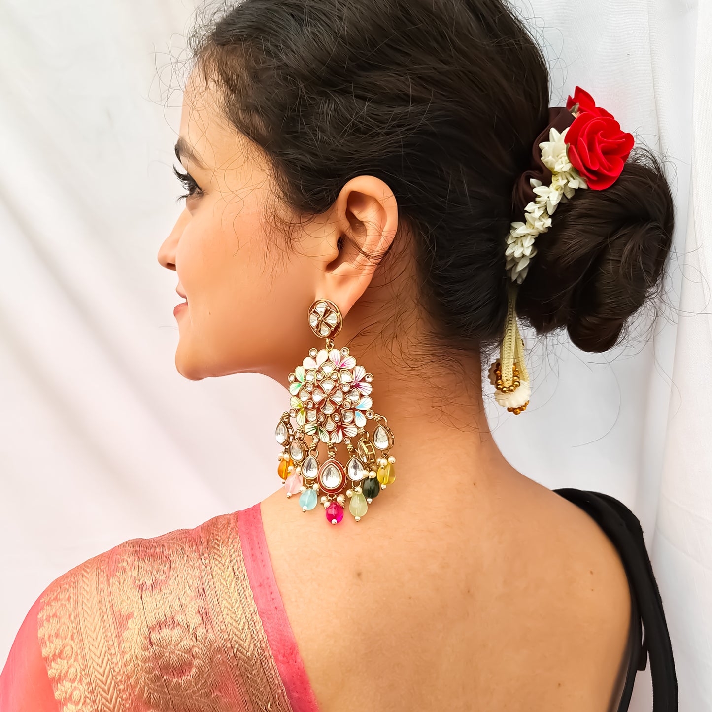 Saanjh Meenakari Chandbali Earrings Multi