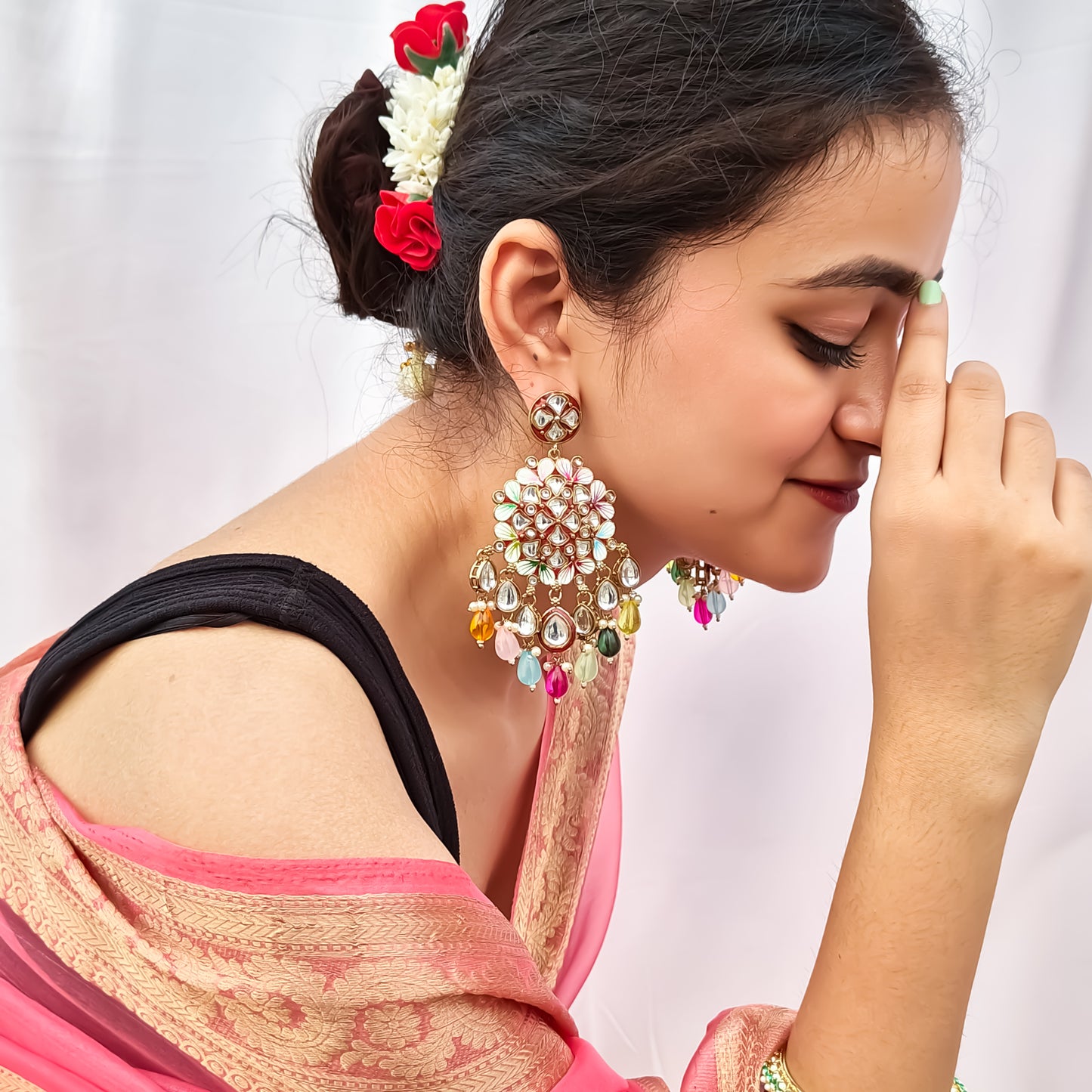 Saanjh Meenakari Chandbali Earrings Multi