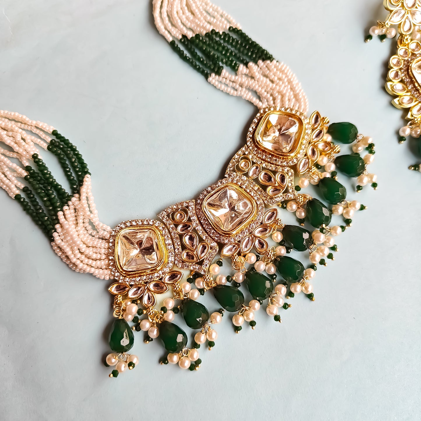 Sumer Polki Ad Necklace Set- Green