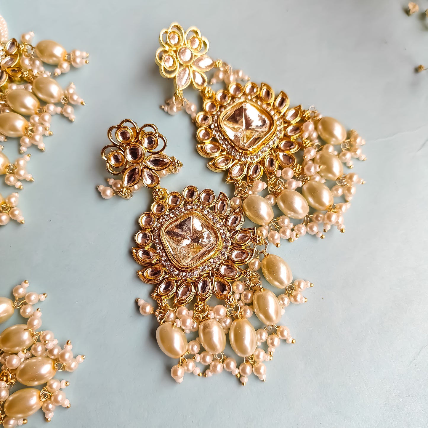 Sumer Polki Ad Necklace Set- Golden
