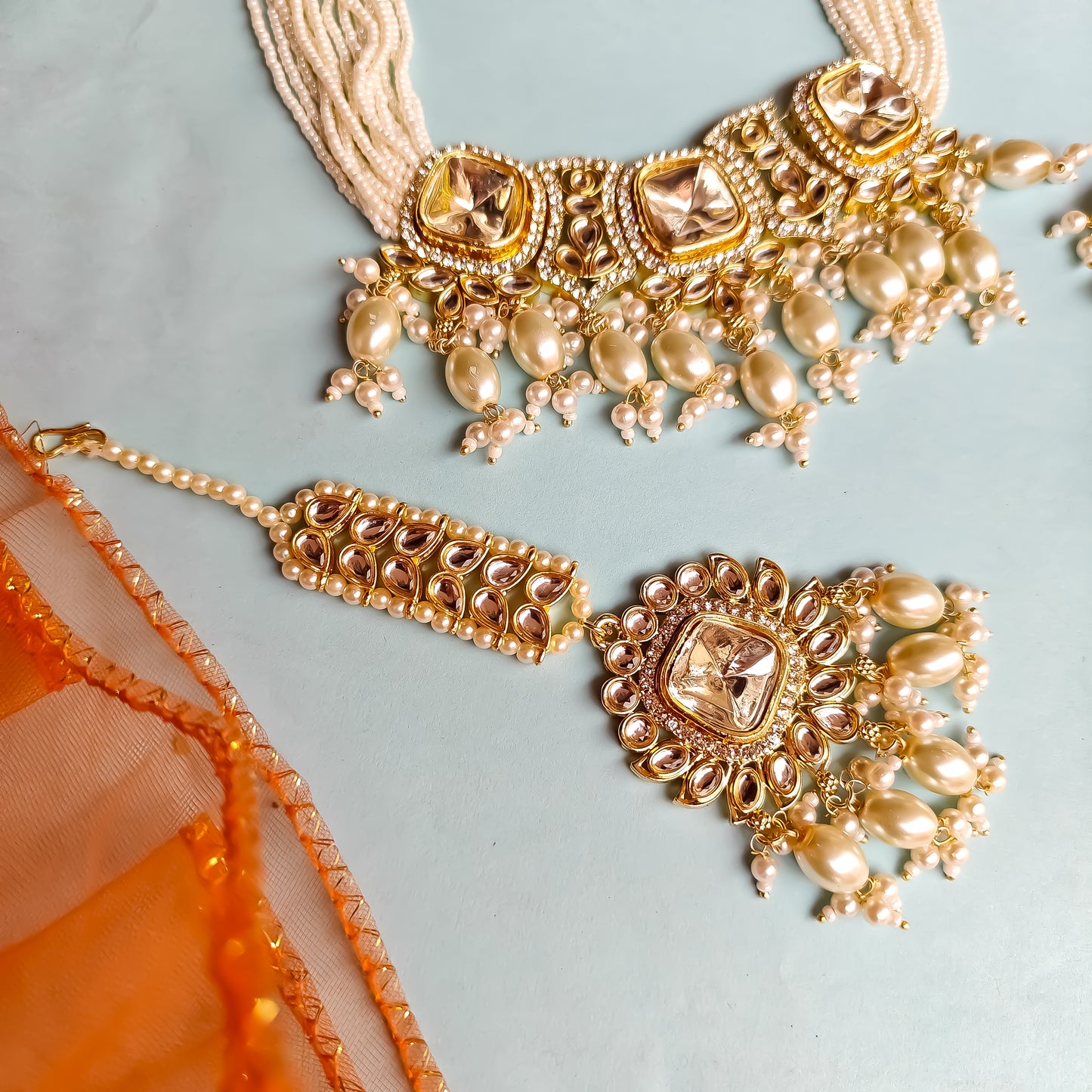 Sumer Polki Ad Necklace Set- Golden