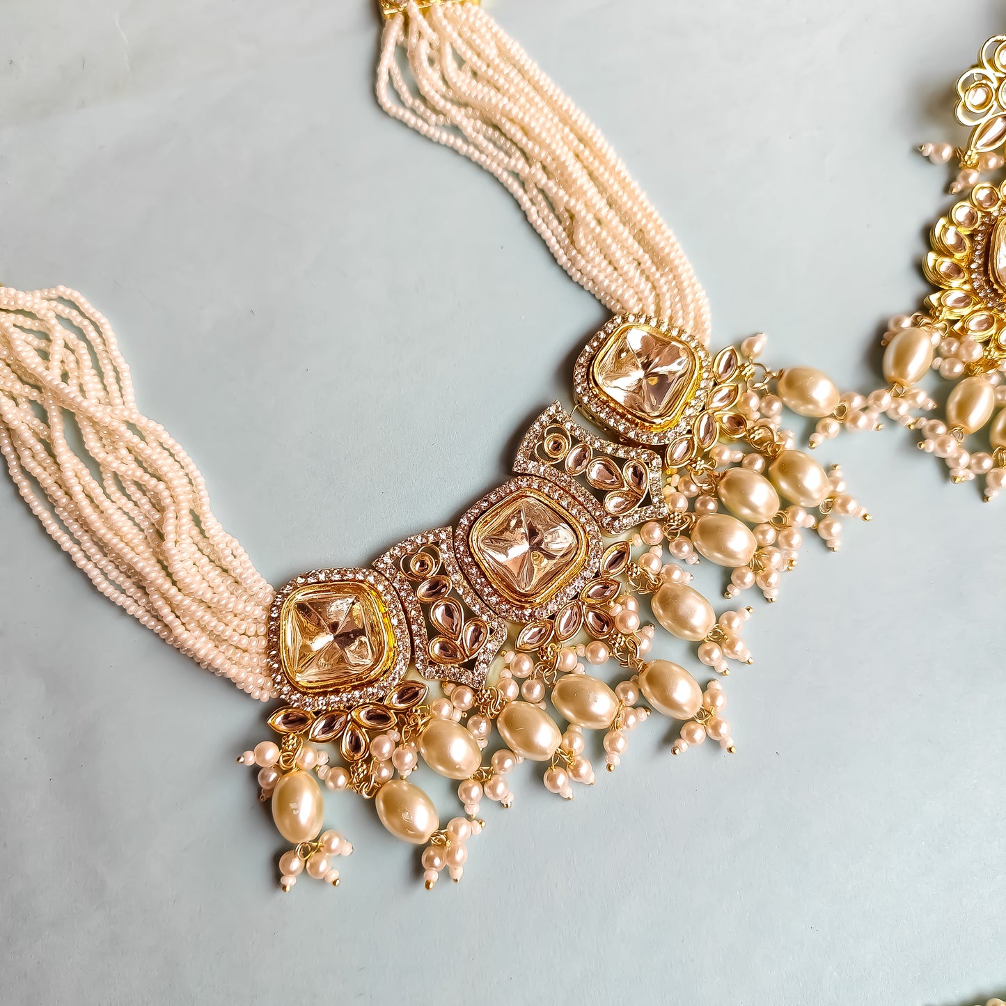 Sumer Polki Ad Necklace Set- Golden