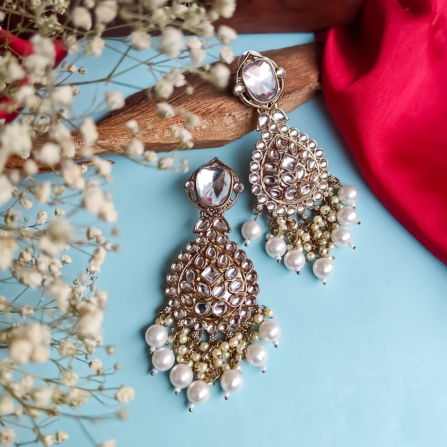 Nimrit Dabi kundan Chandbali Earrings- Golden
