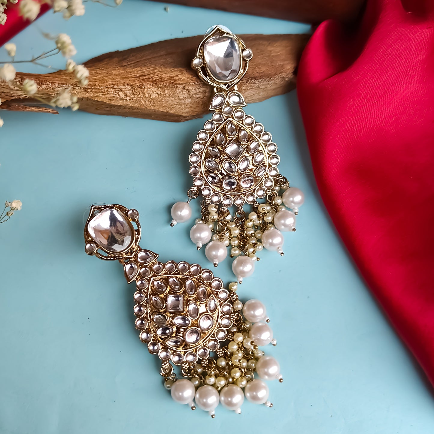 Nimrit Dabi kundan Chandbali Earrings- Golden