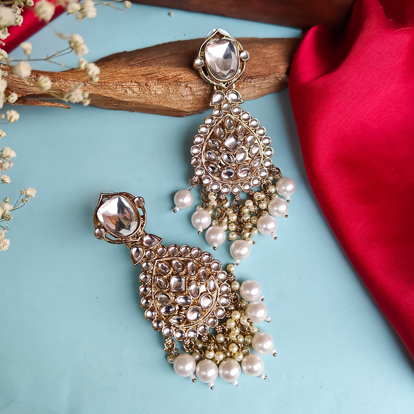 Nimrit Dabi kundan Chandbali Earrings- Golden