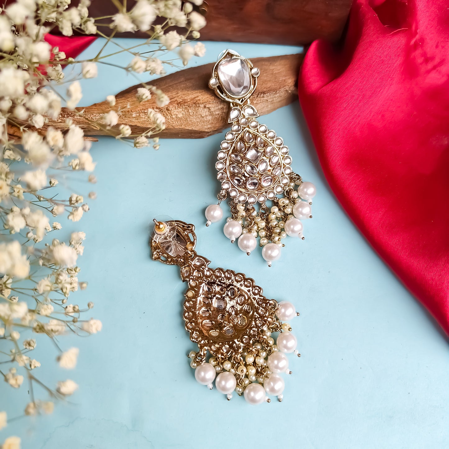 Nimrit Dabi kundan Chandbali Earrings- Golden