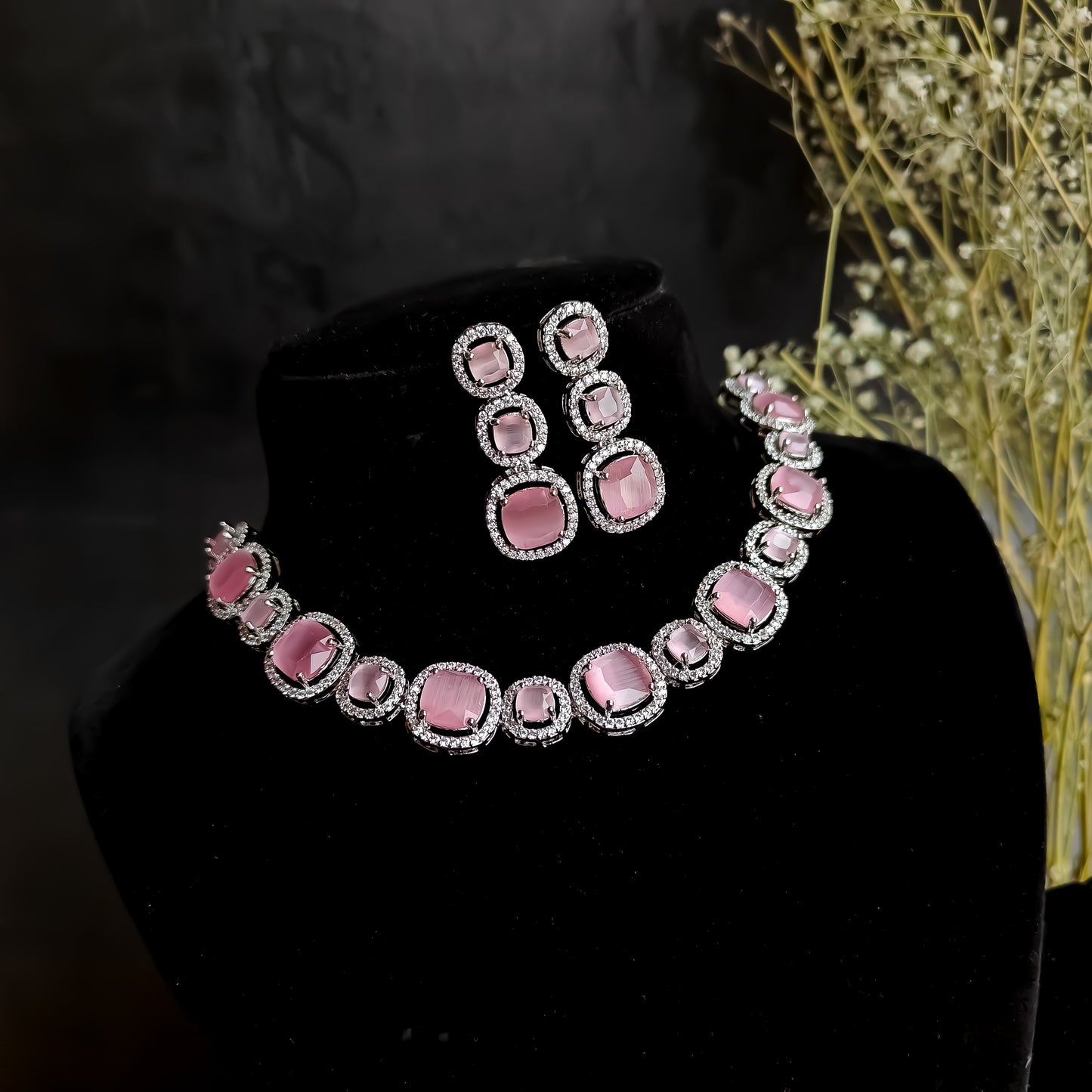 Rhea AD Necklace Set Pastel Pink