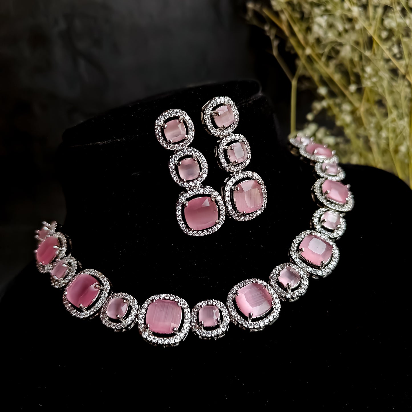 Rhea AD Necklace Set Pastel Pink