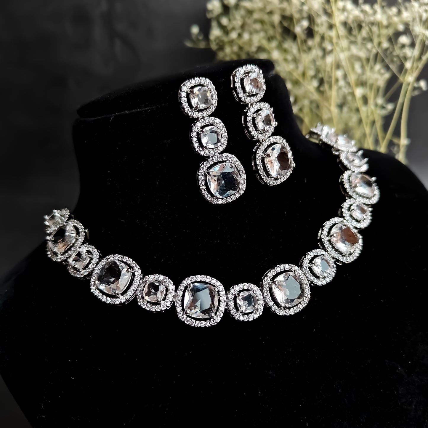 Rhea AD Necklace Set Crystal White