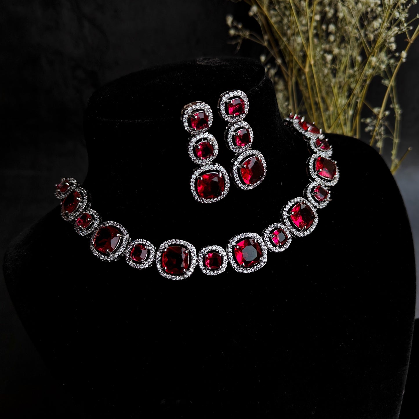 Rhea AD Necklace Set - Ruby Red