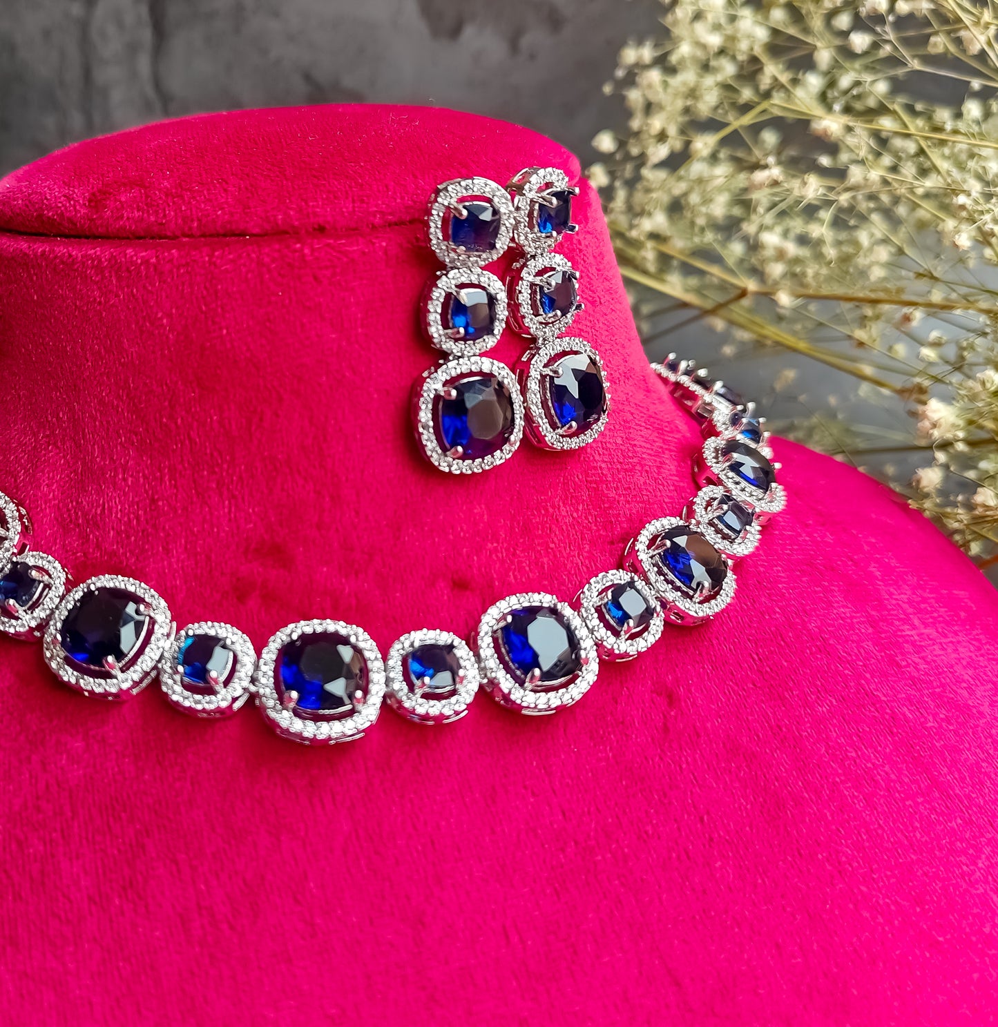 Rhea AD Necklace Set Navy - Blue