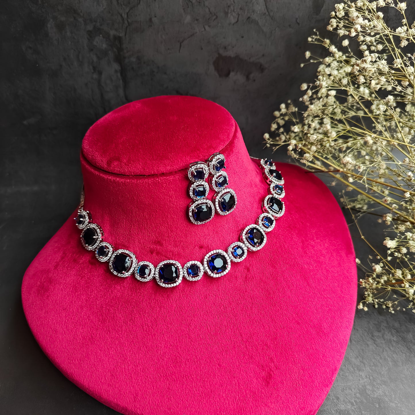 Rhea AD Necklace Set Navy - Blue